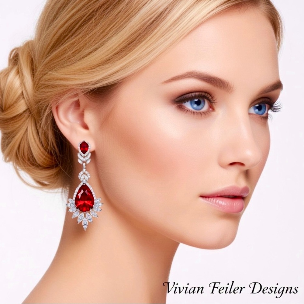 Red Wedding Earrings Statement Bridal prom pageant Mother of the Bride Bling